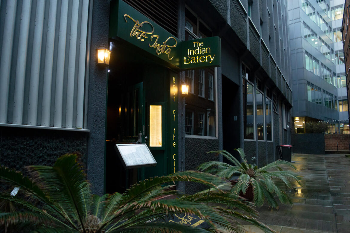 Exterior of an Indian restaurant in London featured on a food tour about migration, trade and culinary heritage.