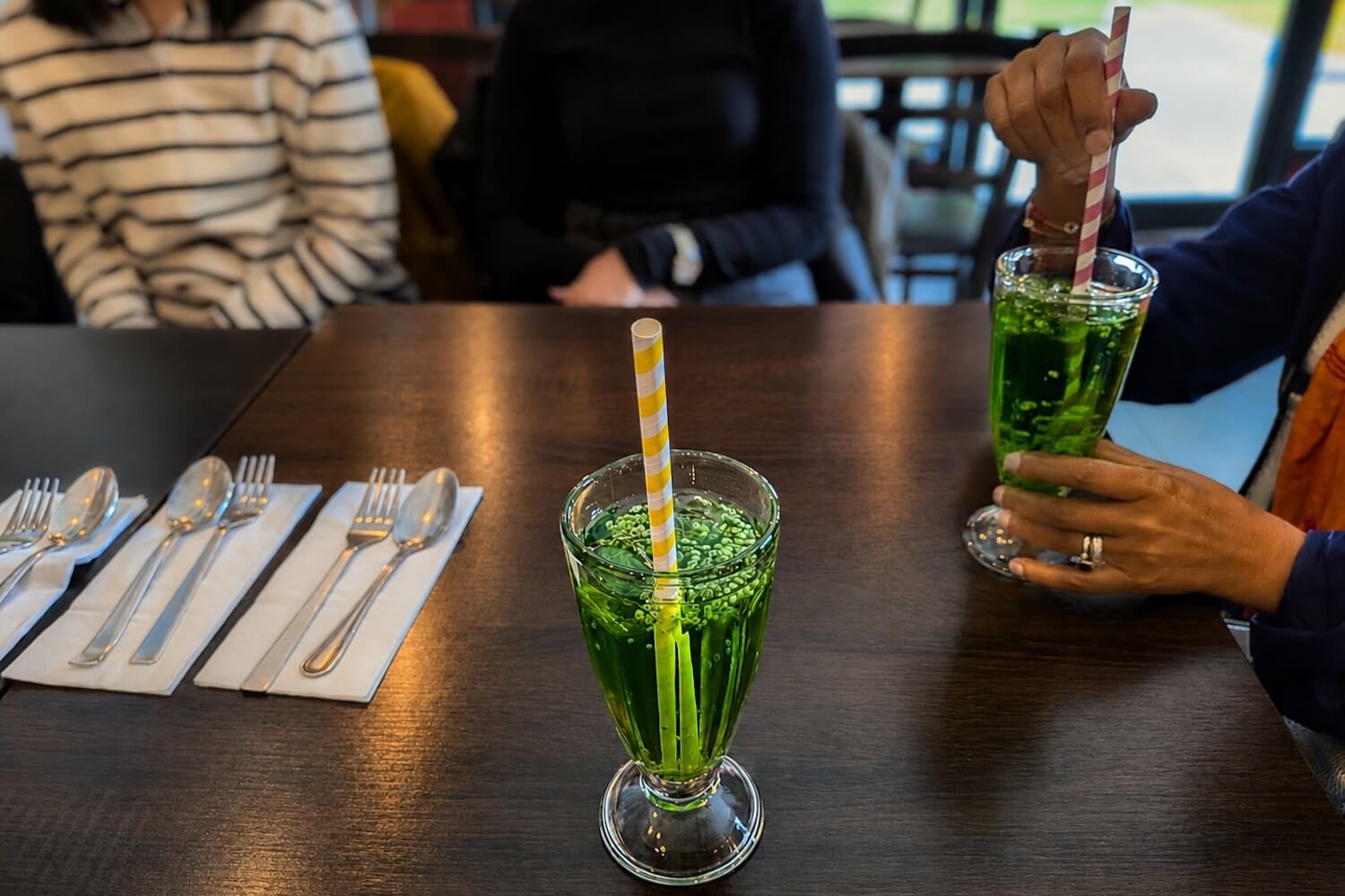 Glasses of Nelli Crush served during a Sri Lankan food tasting in Tooting
