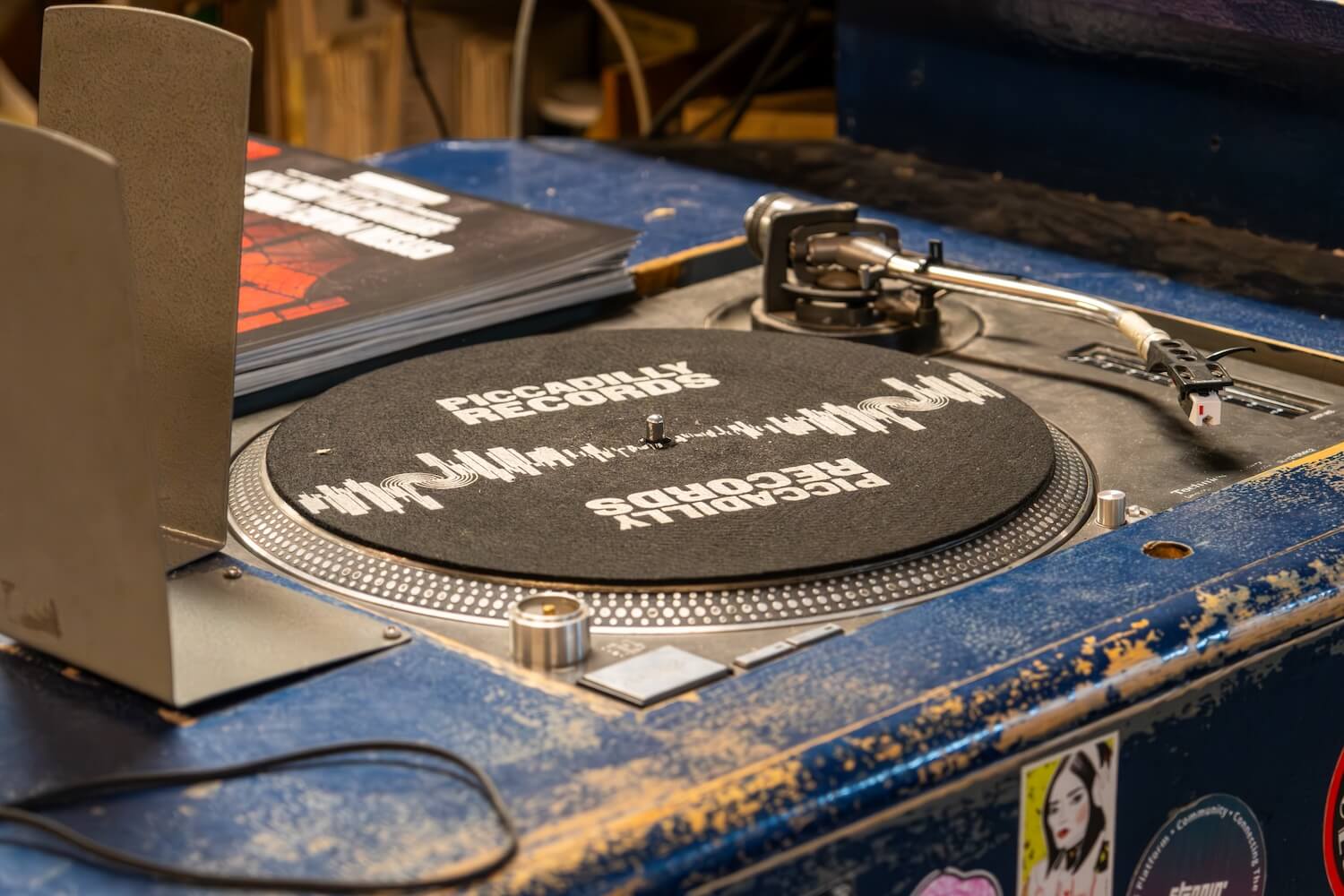 Turntable at Piccadilly Records, a music stop on the Manchester tour.