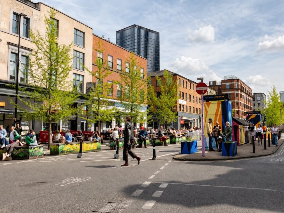People enjoying Stevenson Square in Manchester’s Northern Quarter.
